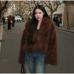 Brown Faux Fur Cropped Coat