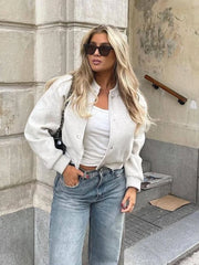 Stand Collar Snap Button Bomber Jacket