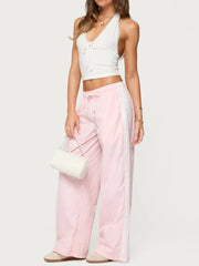Pink Wide Leg Baggy Side Stripe Parachute Pants