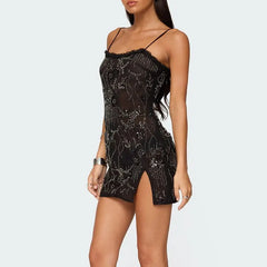 Sequins Embroidery Cami Mini Dress