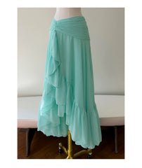 Green Babydoll Tube Crop Top And Ruffle Midi Skirt Set