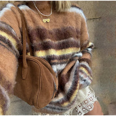 Striped O-neck Long Sleeve Knit Sweater