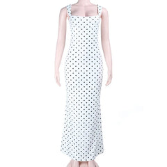 White Polka Dot Backless Bow Tie Maxi Dress