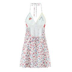 Floral Print Halter V-neck Sling Mini Dress