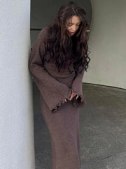 Knitted Backless Long Sleeve Maxi Dress