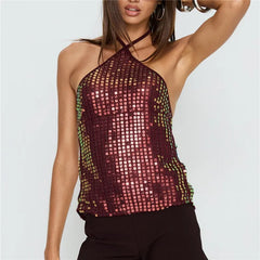 Sequin Tie Up Strap Open Back Top