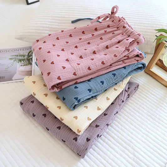 Cotton Heart Dotted Printed Drawstring Trousers