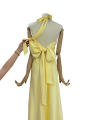 Yellow Satin Back Tie Up Maxi Dress