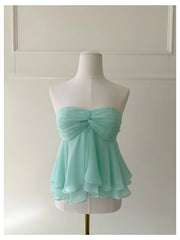 Green Babydoll Tube Crop Top And Ruffle Midi Skirt Set