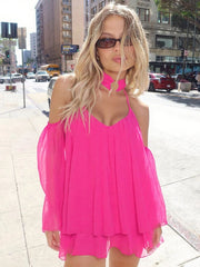 Frill Off-shoulder Long Sleeve Chocker Mini Dress