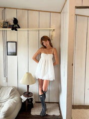White Sleeveless Back Tie Babydoll Mini Dress