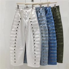 Multi Button Detaling Wide Leg Denim Jeans
