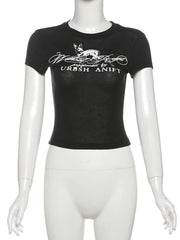 See Through Letter Print  Crop Top