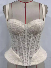 White Lace Peplum Tie Up Corset