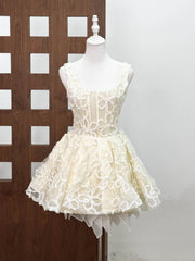 Flower Embroidery Jacquard Puffy A-line Mini Dress