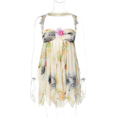 Ruffles Halter Off Shoulder 3d Flower Mini Dress