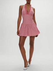 Red Plaid Halter Mini Dress