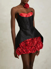 3d Rose Applique Hem Corset Mini Dress
