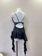 Satin Asymmetrical Ruffle Hem Night Dress