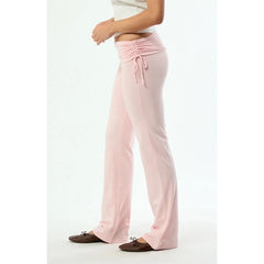 Side Drawstring Ruched Fold Over Waist Yoga Pant Flare Leggings