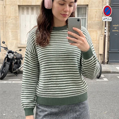 Striped Round Neck Mohair Sweater