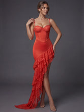 Spaghetti Strap Bustier Ruffes Tiered Hem Midi Dress