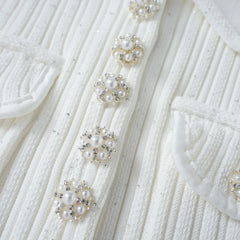 Polo Knitted Short Sleeve Single Breasted Flower Button Mini Dress