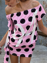 Pink Polka Dot Short Sleeve Tassel Mini Dress