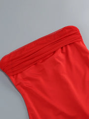 Strapless Folds Mini Dress With Mesh Scarf