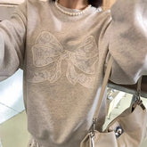 Grey Lace Bow Patchwork Sweatshirt