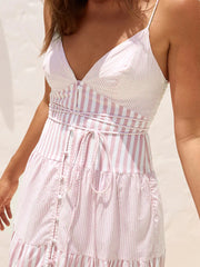 Stripe Patchwork Spaghetti Strap Flowy Beach Maxi Dress
