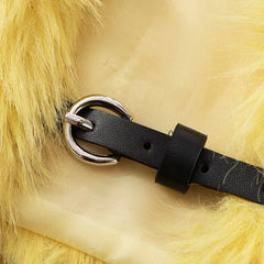 Fluffy Faux Fur Crop Belt Buckle Jacket