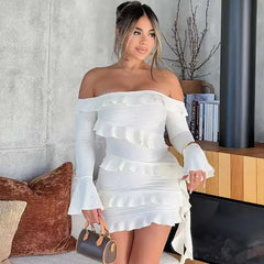 Ruffle Off Shoulder Short Dress