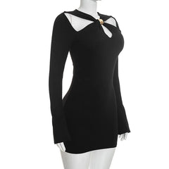 Long Sleeve Keyhole Cutout Bodycon Mini Dress