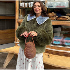 Ruffled Peter Pan Collar Fur Coat