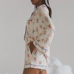 Printed Long Sleeve Tops with Shorts Sleepwear Set