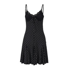 Black Polka Dot Print Spaghetti Strap Mini Dress