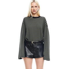 Contrast Striped O-Neck Long-Sleeve T-shirt