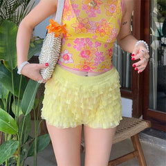 Lace Ruffle Trim Mini Shorts