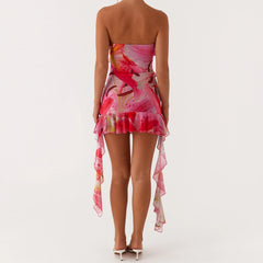 Tube Floral Ruched Short Dress