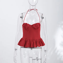 Red Peplum Halter Strap Top