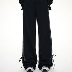 Black Bow Ribbon Lace High Waist Joggers