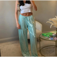 Sequins Drawstring Low Waist Pants