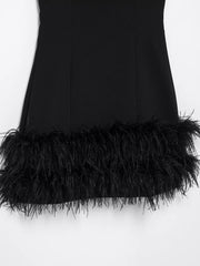 Black Feather Patchwork Mini Dress
