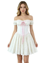 White Lace Patchwork Off-shoulder Ribbion Mini Dress