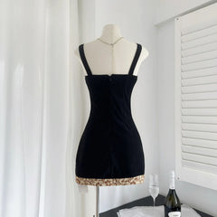 Black Lace-up Embroidered Patchwork Sleeveless Mini Dress