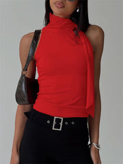 Mock Neck Tie-Up Tank Top - Summer Essential