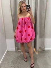 Sleeveless Polka Dot Puff Hem Mini Dress