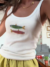 White 3d Beading Embroidery Tank Top