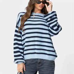 Striped Knit Crew Neck Pullover
